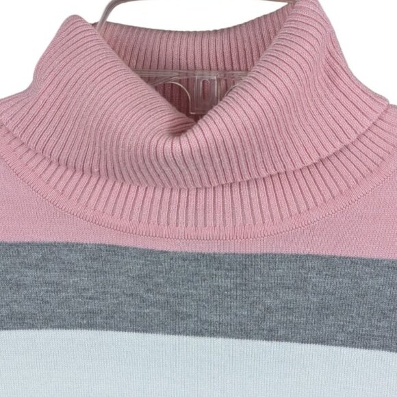 Investments Turtleneck Sweater Medium Long Sleeve Pink Black White Striped - Picture 6 of 9